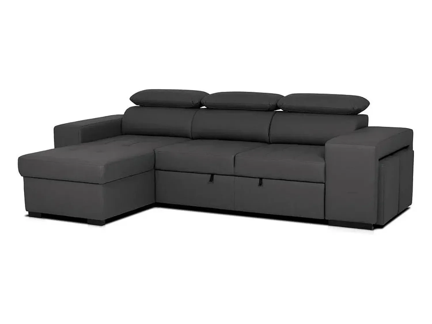 Sofá-cama 3 lugares avec chaise longue reversível lado direito/esquerdoche - cabeceiras ajustáveis - 2 Poufs (263 x 127 x 96 cm) - JOHN^ Sofá
