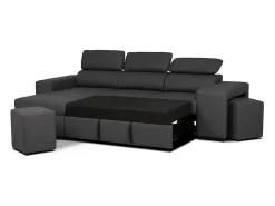 Sofá-cama 3 lugares avec chaise longue reversível lado direito/esquerdoche - cabeceiras ajustáveis - 2 Poufs (263 x 127 x 96 cm) - JOHN^ Sofá