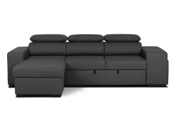 Sofá-cama 3 lugares avec chaise longue reversível lado direito/esquerdoche - cabeceiras ajustáveis - 2 Poufs (263 x 127 x 96 cm) - JOHN^ Sofá