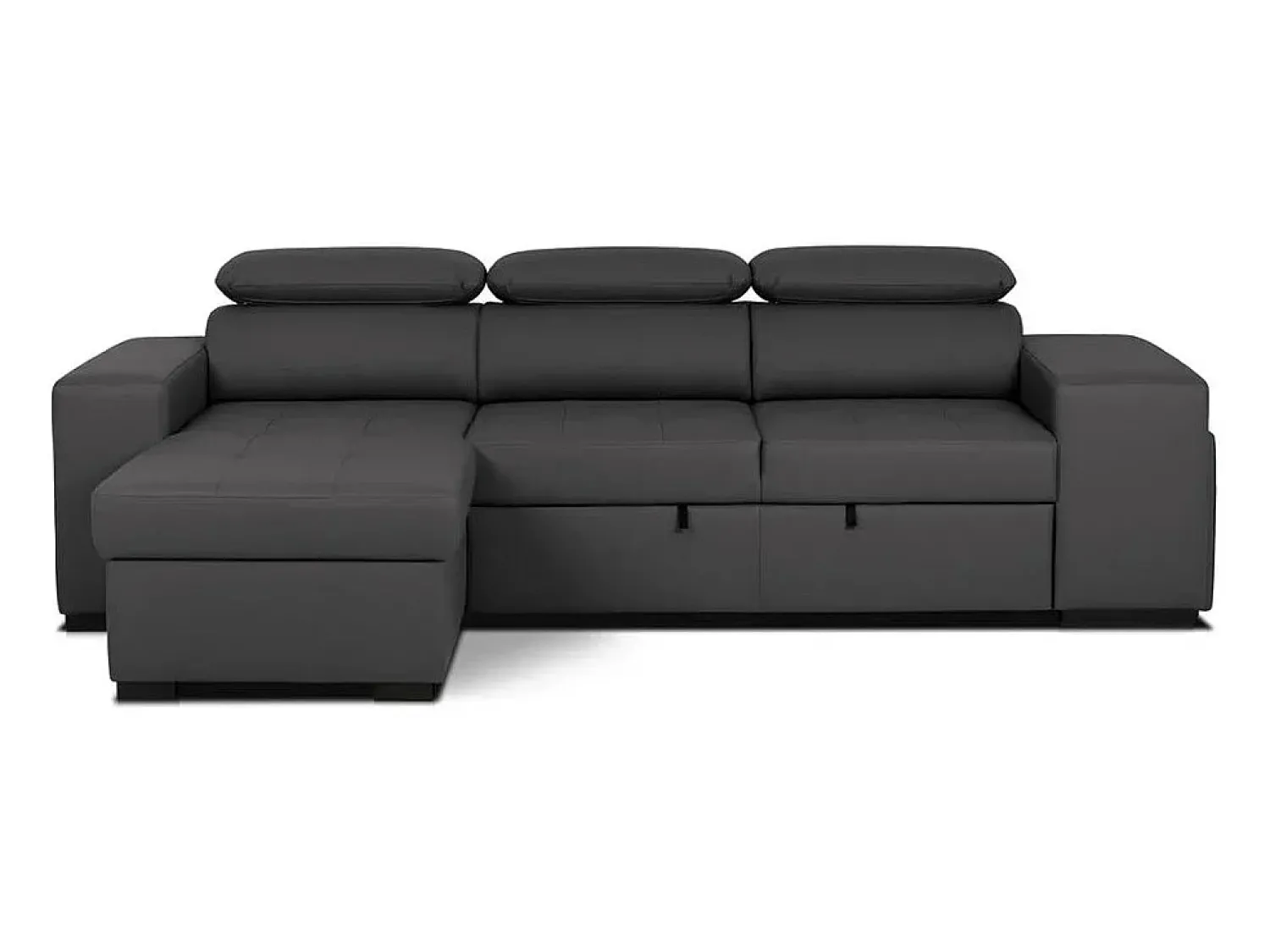 Sofá-cama 3 lugares avec chaise longue reversível lado direito/esquerdoche - cabeceiras ajustáveis - 2 Poufs (263 x 127 x 96 cm) - JOHN^ Sofá