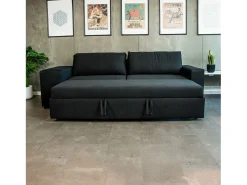 Sofá| Sofá-cama 3 lugares chaise longue reversível lado direito/esquerdoche com 2 pufes (248 x 117 x 90 cm) - AVERY Preto