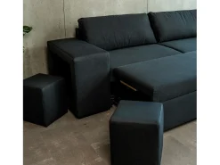 Sofá| Sofá-cama 3 lugares chaise longue reversível lado direito/esquerdoche com 2 pufes (248 x 117 x 90 cm) - AVERY Preto
