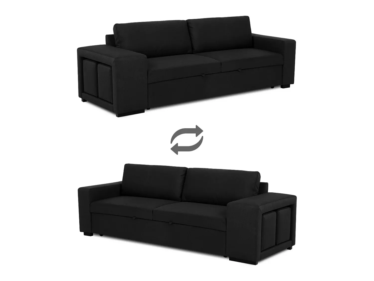 Sofá| Sofá-cama 3 lugares chaise longue reversível lado direito/esquerdoche com 2 pufes (248 x 117 x 90 cm) - AVERY Preto