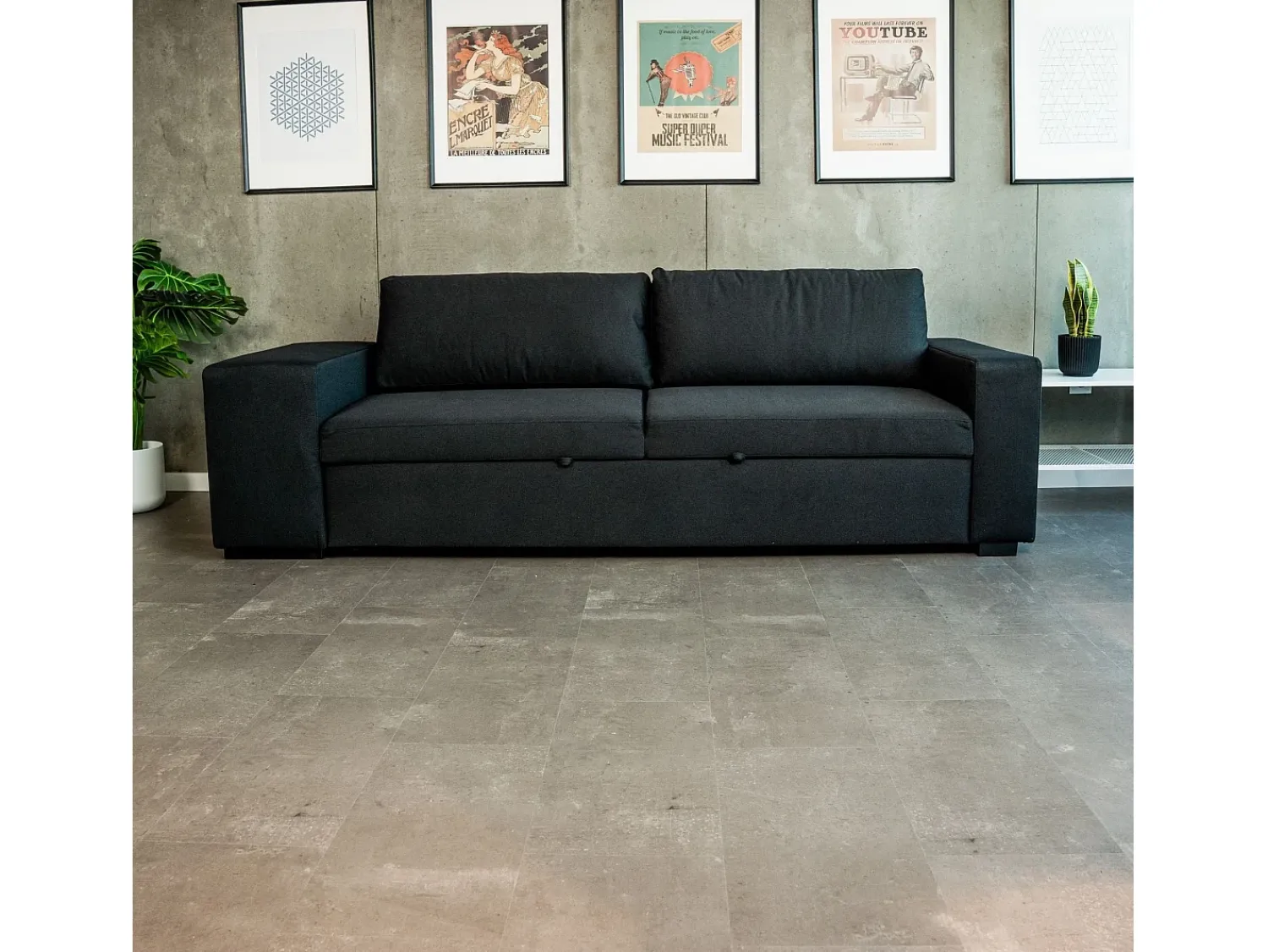 Sofá| Sofá-cama 3 lugares chaise longue reversível lado direito/esquerdoche com 2 pufes (248 x 117 x 90 cm) - AVERY Preto
