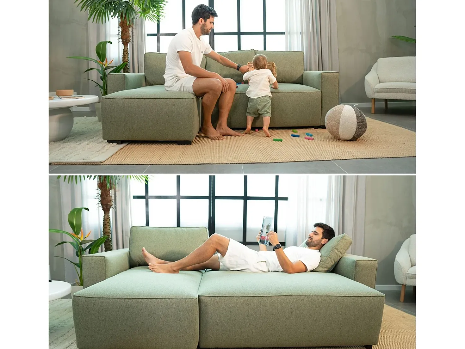 Outlet Sofá-cama 3 lugares - chaise longue reversível lado direito/esquerdoche com arrumação integrada (239 x 157 x 91 cm) - JADE Verde