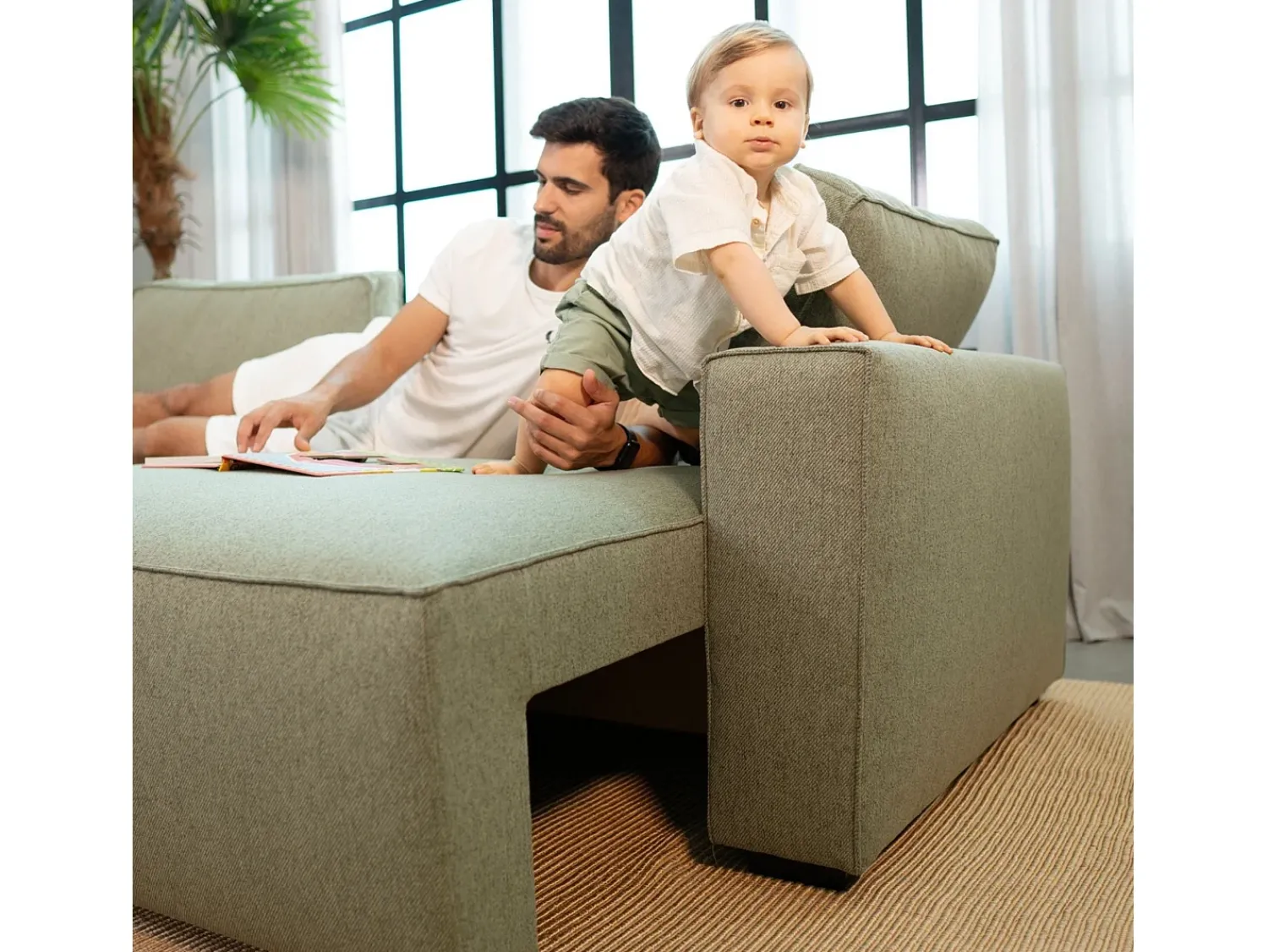 Outlet Sofá-cama 3 lugares - chaise longue reversível lado direito/esquerdoche com arrumação integrada (239 x 157 x 91 cm) - JADE Verde