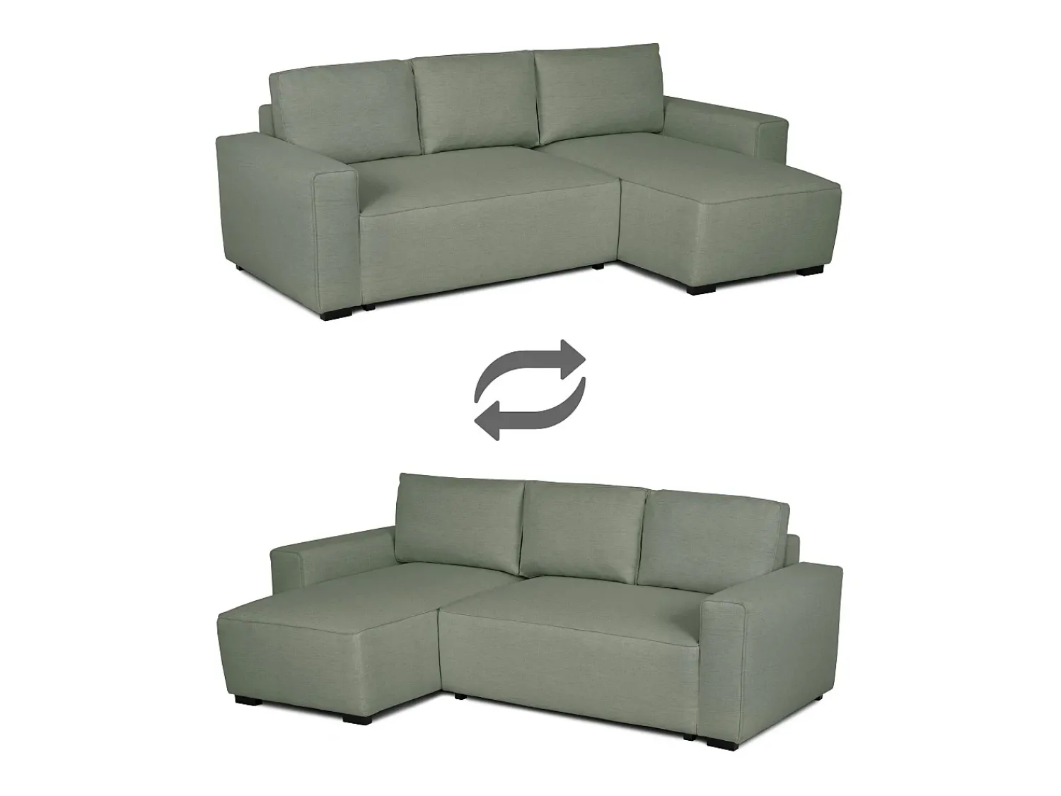 Outlet Sofá-cama 3 lugares - chaise longue reversível lado direito/esquerdoche com arrumação integrada (239 x 157 x 91 cm) - JADE Verde