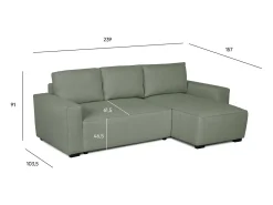 Outlet Sofá-cama 3 lugares - chaise longue reversível lado direito/esquerdoche com arrumação integrada (239 x 157 x 91 cm) - JADE Verde
