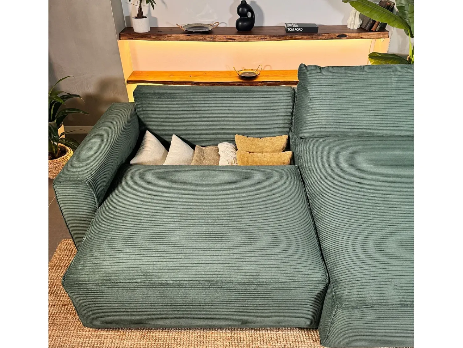 Sofá-cama 3 lugares Abeto - chaise reversível lado direito/esquerdoche com arrumação integrada (269 x 158 x 96 cm) - LAUREN^ Sofá