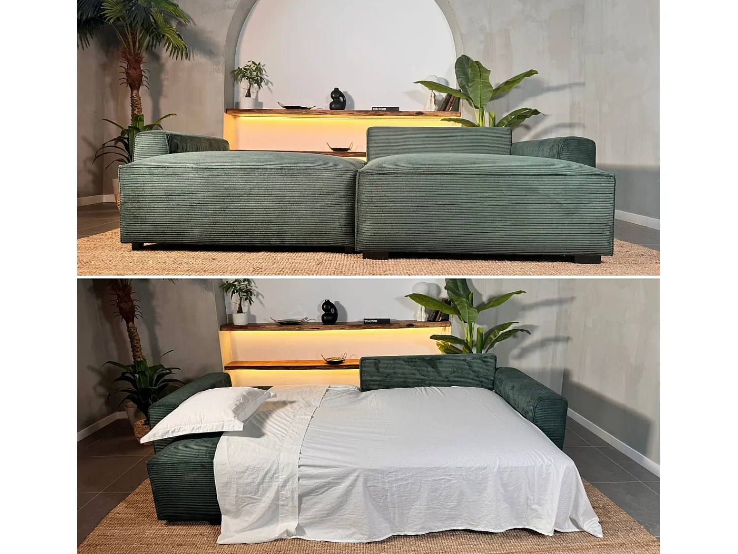 Sofá-cama 3 lugares Abeto - chaise reversível lado direito/esquerdoche com arrumação integrada (269 x 158 x 96 cm) - LAUREN^ Sofá