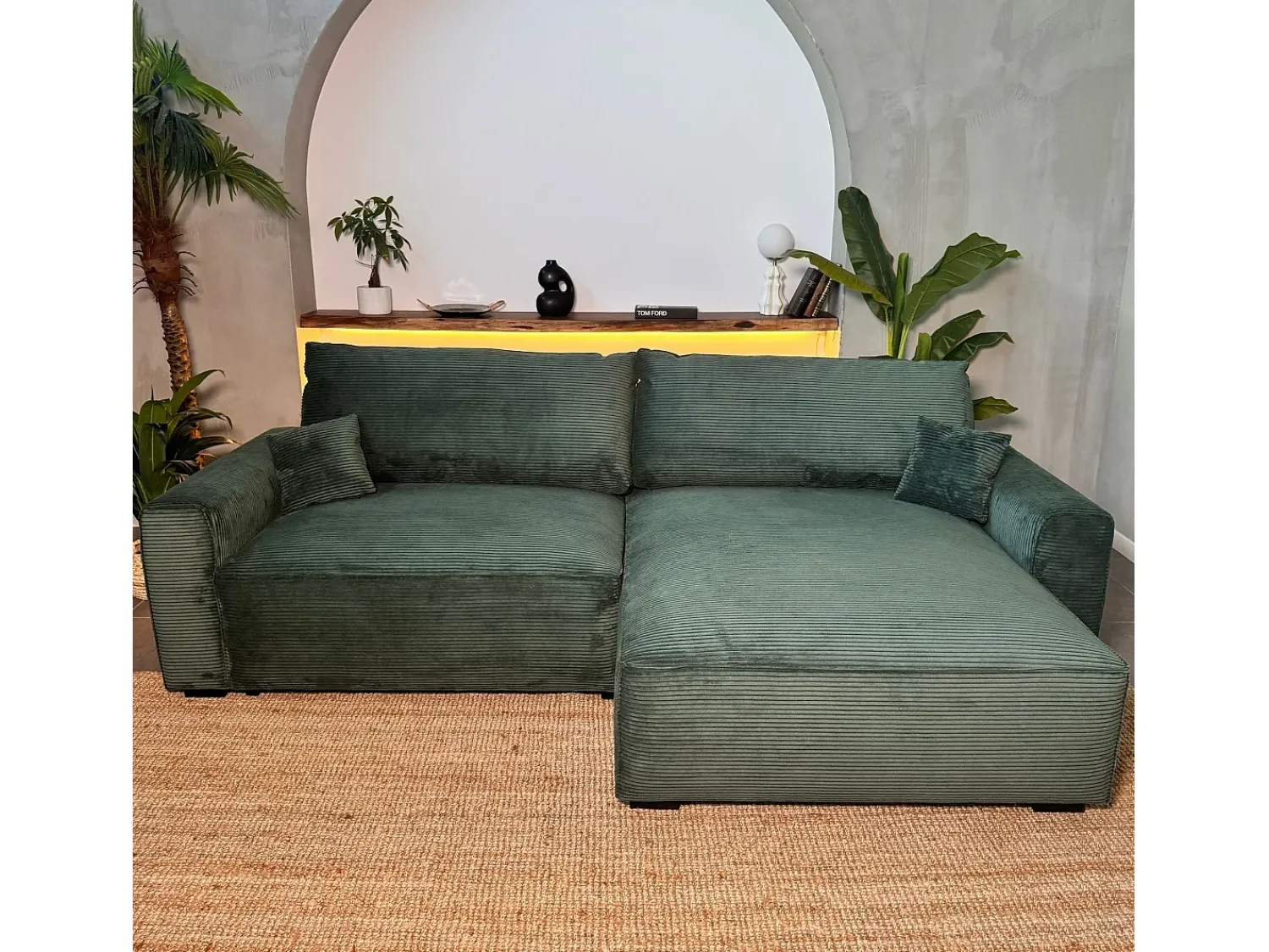 Sofá-cama 3 lugares Abeto - chaise reversível lado direito/esquerdoche com arrumação integrada (269 x 158 x 96 cm) - LAUREN^ Sofá