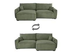 Sofá| Sofá-cama 3 lugares Verde Floresta - chaise reversível lado direito/esquerdoche com arrumação integrada (269 x 158 x 96 cm) - LAUREN Verde claro