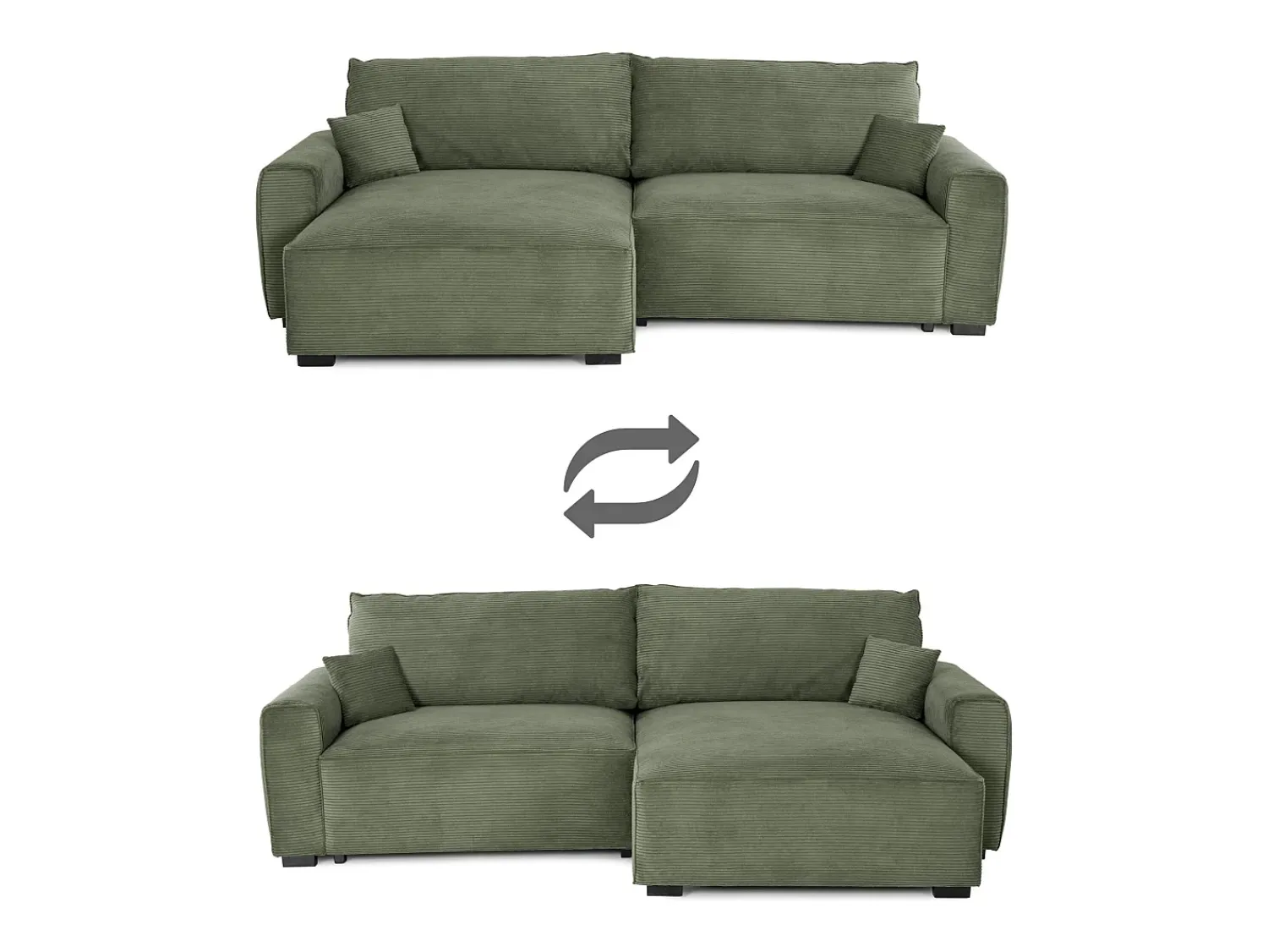 Sofá| Sofá-cama 3 lugares Verde Floresta - chaise reversível lado direito/esquerdoche com arrumação integrada (269 x 158 x 96 cm) - LAUREN Verde claro