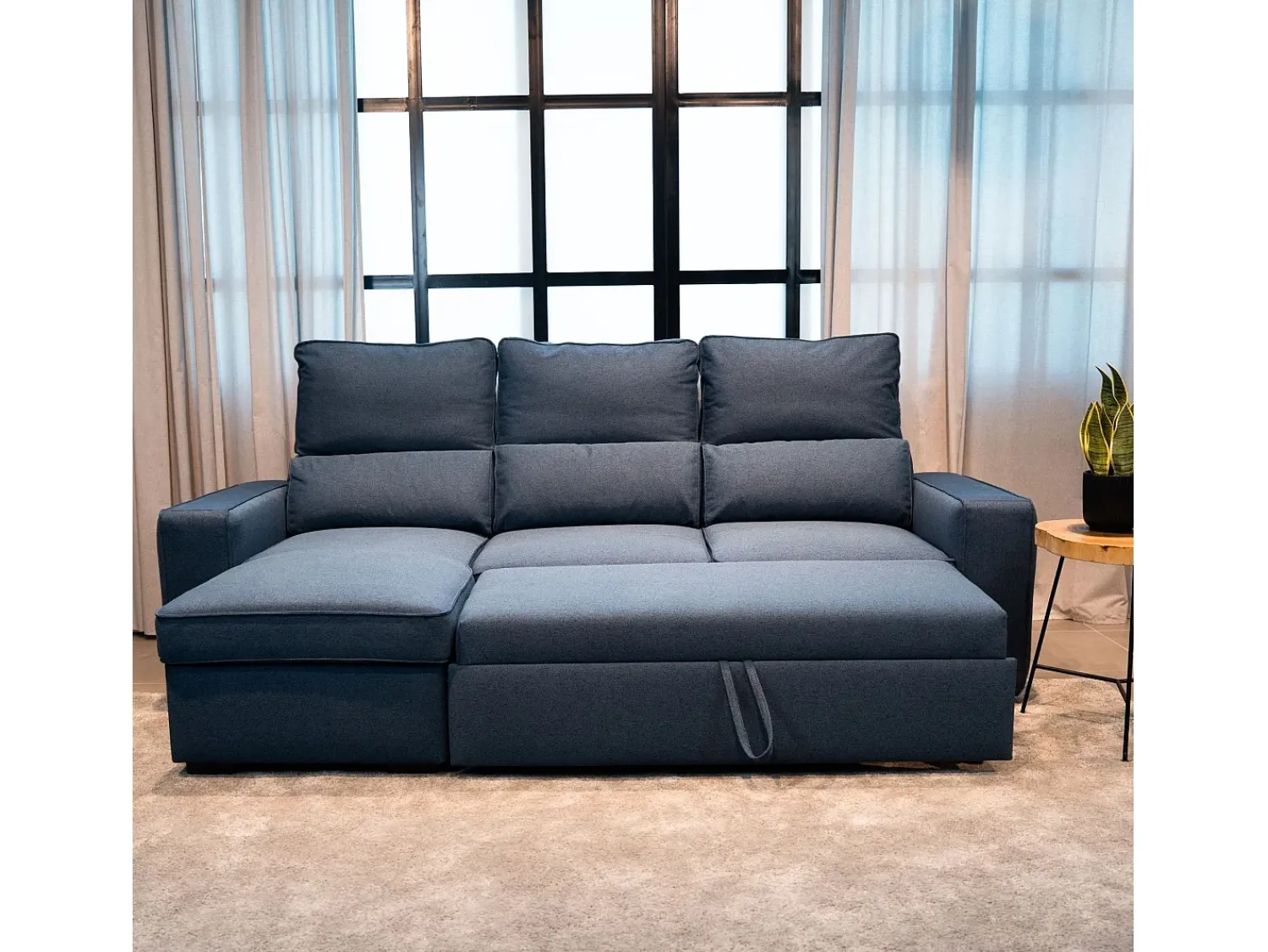 Sale Sofá-cama 3 places - chaise longue reversível lado direito/esquerdoche com arrumação integrada (248,5 x 117 x 103 cm) - HARPER Azul