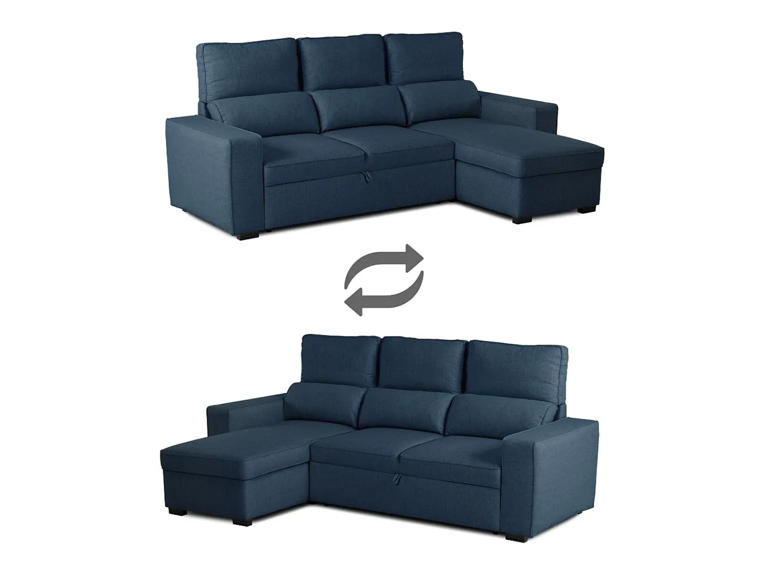 Sale Sofá-cama 3 places - chaise longue reversível lado direito/esquerdoche com arrumação integrada (248,5 x 117 x 103 cm) - HARPER Azul