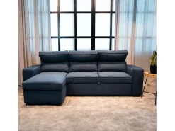 Sale Sofá-cama 3 places - chaise longue reversível lado direito/esquerdoche com arrumação integrada (248,5 x 117 x 103 cm) - HARPER Azul