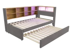 Sofá* Sofá-cama 90 x 200 cm, com iluminação LED, tomadas elétricas e diversos compartimentos de arrumação, cinza escuro. Cinzento