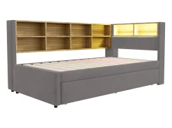 Sofá* Sofá-cama 90 x 200 cm, com iluminação LED, tomadas elétricas e diversos compartimentos de arrumação, cinza escuro. Cinzento