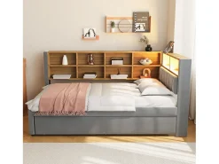 Sofá* Sofá-cama 90 x 200 cm, com iluminação LED, tomadas elétricas e diversos compartimentos de arrumação, cinza escuro. Cinzento