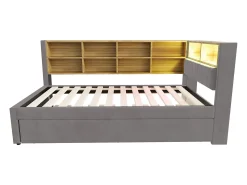 Sofá* Sofá-cama 90 x 200 cm, com iluminação LED, tomadas elétricas e diversos compartimentos de arrumação, cinza escuro. Cinzento