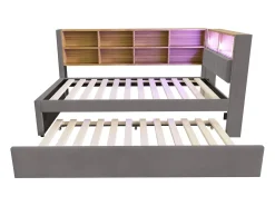 Sofá* Sofá-cama 90 x 200 cm, com iluminação LED, tomadas elétricas e diversos compartimentos de arrumação, cinza escuro. Cinzento