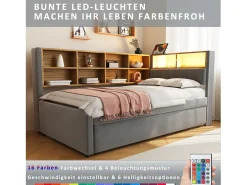 Sofá* Sofá-cama 90 x 200 cm, com iluminação LED, tomadas elétricas e diversos compartimentos de arrumação, cinza escuro. Cinzento