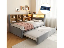 Sofá* Sofá-cama 90 x 200 cm, com iluminação LED, tomadas elétricas e diversos compartimentos de arrumação, cinza escuro. Cinzento