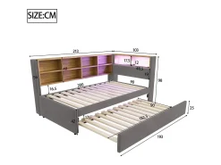Sofá* Sofá-cama 90 x 200 cm, com iluminação LED, tomadas elétricas e diversos compartimentos de arrumação, cinza escuro. Cinzento