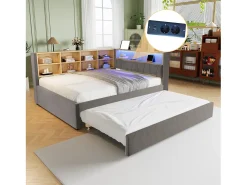 Sofá* Sofá-cama 140 x 200 cm, com iluminação LED, tomadas elétricas e diversos compartimentos de arrumação, cinza escuro. Cinzento