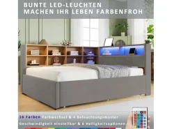 Sofá* Sofá-cama 140 x 200 cm, com iluminação LED, tomadas elétricas e diversos compartimentos de arrumação, cinza escuro. Cinzento