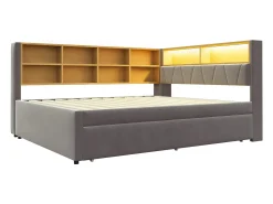 Sofá* Sofá-cama 140 x 200 cm, com iluminação LED, tomadas elétricas e diversos compartimentos de arrumação, cinza escuro. Cinzento