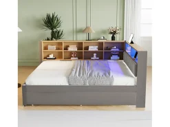 Sofá* Sofá-cama 140 x 200 cm, com iluminação LED, tomadas elétricas e diversos compartimentos de arrumação, cinza escuro. Cinzento
