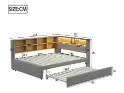 Sofá* Sofá-cama 140 x 200 cm, com iluminação LED, tomadas elétricas e diversos compartimentos de arrumação, cinza escuro. Cinzento