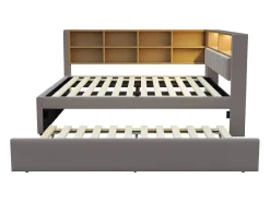 Sofá* Sofá-cama 140 x 200 cm, com iluminação LED, tomadas elétricas e diversos compartimentos de arrumação, cinza escuro. Cinzento