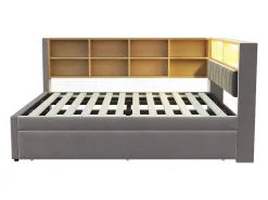 Sofá* Sofá-cama 140 x 200 cm, com iluminação LED, tomadas elétricas e diversos compartimentos de arrumação, cinza escuro. Cinzento