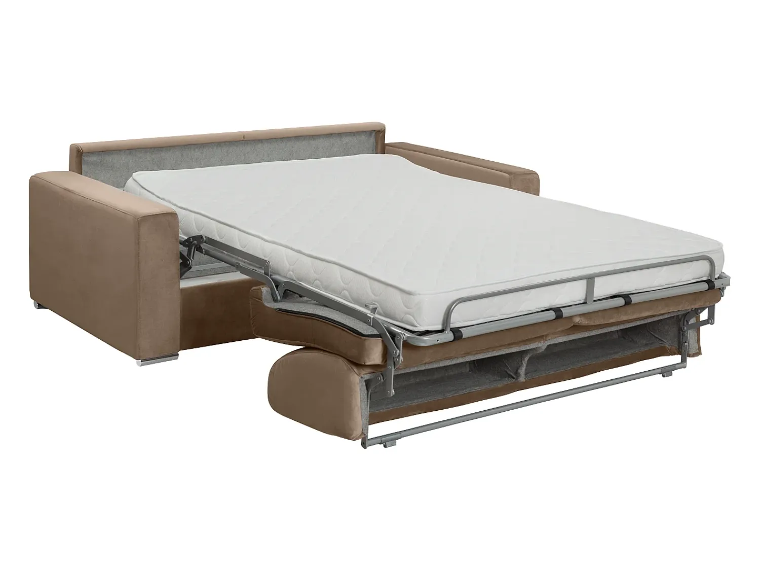 Sofá*Vente-unique Sofá-cama abertura rápida 4 lugares colchão de 14 cm veludo CALITO Bege