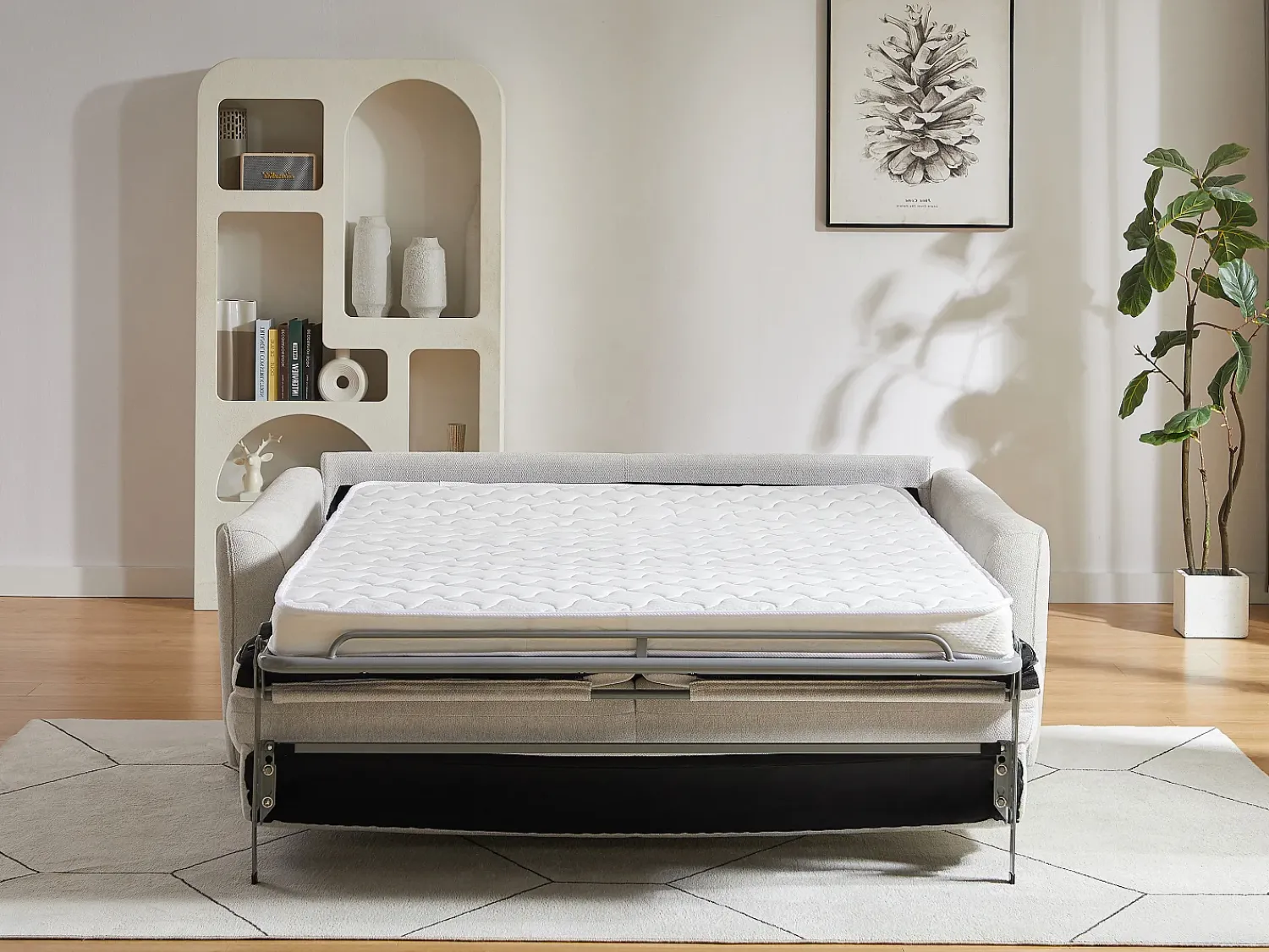 Sofá*Vente-unique Sofá-cama abertura rápida 3 lugares tecido SOVANIA Bege