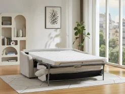 Sofá*Vente-unique Sofá-cama abertura rápida 3 lugares tecido SOVANIA Bege