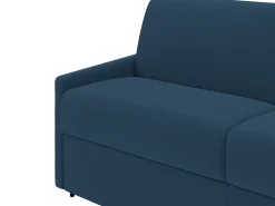 Vente-unique Sofá-cama abertura rápida em tecido azul noite com assento de memória de forma 160 cm colchão 22 cm CALIFE^ Sofá