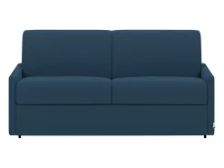 Vente-unique Sofá-cama abertura rápida em tecido azul noite com assento de memória de forma 160 cm colchão 22 cm CALIFE^ Sofá