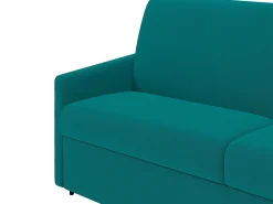 Vente-unique Sofá-cama abertura rápida em tecido assento memória de forma 140 cm colchão 14 cm CALIFE Azul turquesa