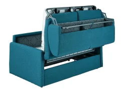 Vente-unique Sofá-cama abertura rápida em tecido assento memória de forma 140 cm colchão 14 cm CALIFE Azul turquesa