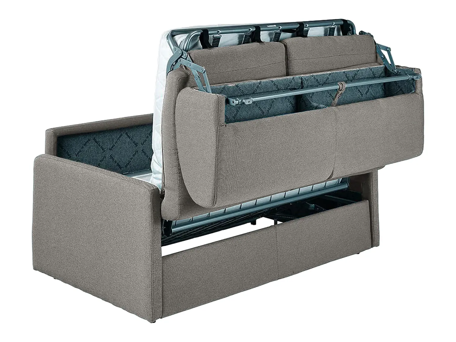 Vente-unique Sofá-cama abertura rápida em tecido cinza claro com assento de memória de forma 120 cm colchão de 22 cm CALIFE^ Sofá
