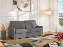 Sofá|Vente-unique Sofá-cama abertura rápida em tecido cinza claro assento com assento de memória de forma 120 cm colchão 18 cm CALIFE Cinzento claro