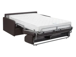 Vente-unique Sofá-cama abertura rápida símili couro marrom assento memória de forma 140 cm colchão 22 cm CALIFE^ Sofá