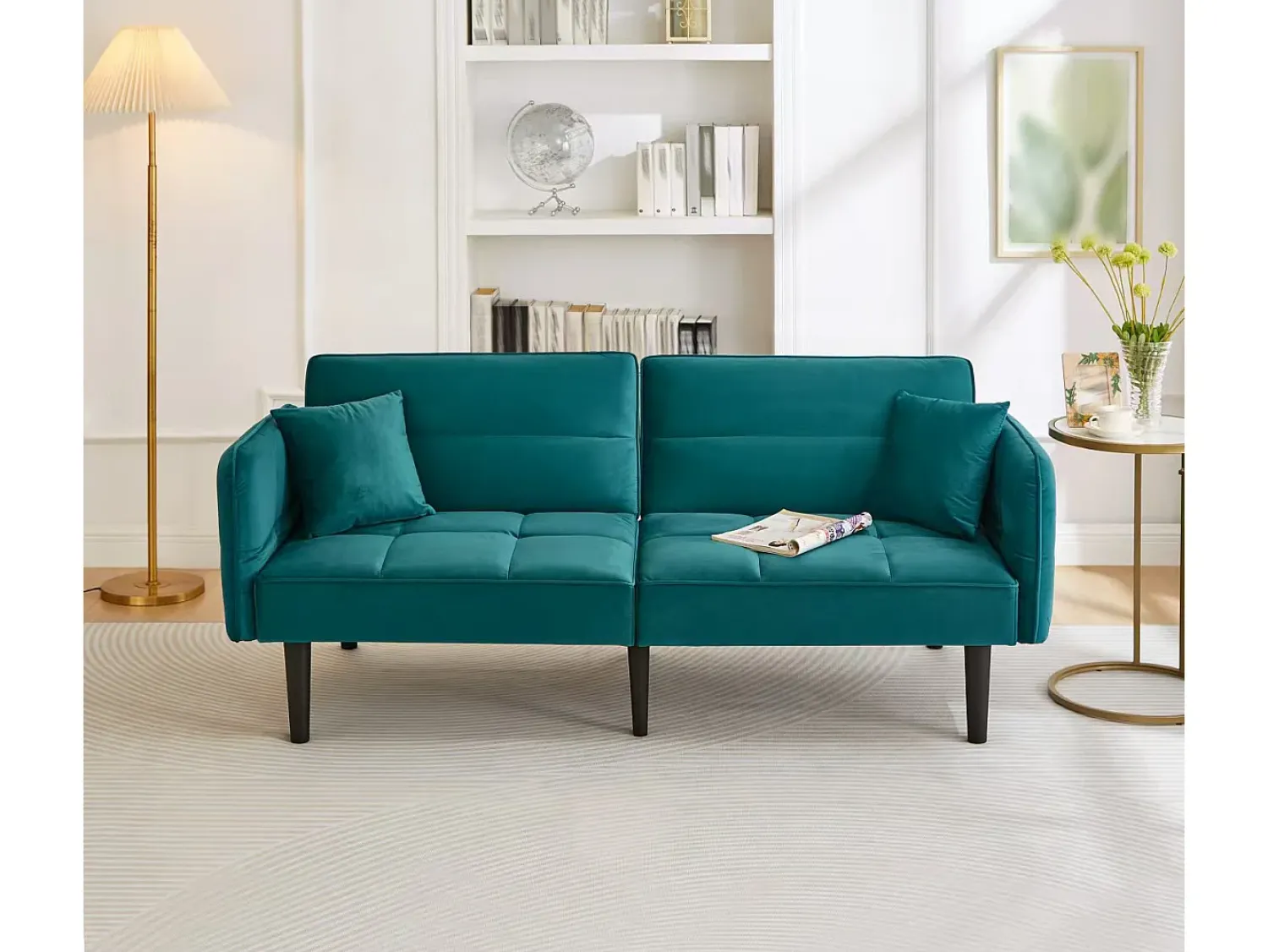 Merax Sofá-cama ajustável 2 em 1 - 176 x 78 x 76 cm - 2 lugares - com braços dobráveis - Veludo -^ Sofá