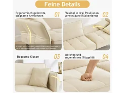 Sofá|Merax Sofá-cama ajustável 2 em 1 - 176 x 78 x 76 cm - 2 lugares - com braços dobráveis - Veludo - Bege