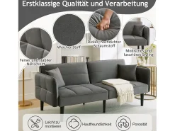 Sale Merax Sofá-cama ajustável 2 em 1 - 176 x 78 x 76 cm - 2 lugares - com braços dobráveis - Veludo - Cinza Cinzento