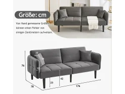 Sale Merax Sofá-cama ajustável 2 em 1 - 176 x 78 x 76 cm - 2 lugares - com braços dobráveis - Veludo - Cinza Cinzento