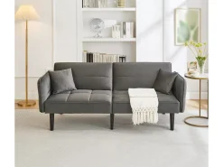 Sale Merax Sofá-cama ajustável 2 em 1 - 176 x 78 x 76 cm - 2 lugares - com braços dobráveis - Veludo - Cinza Cinzento